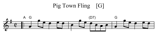 Pig Town Fling    [G] - staff notation