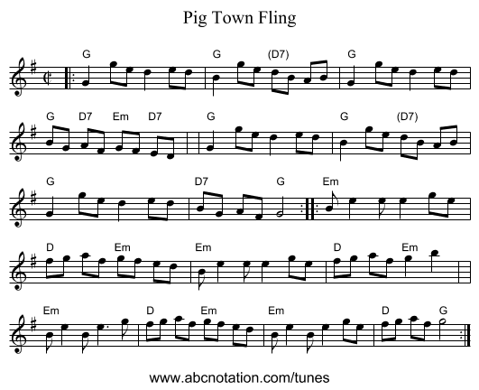 Pig Town Fling - staff notation
