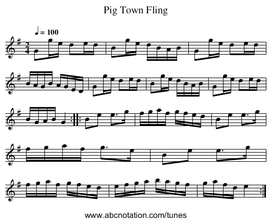 Pig Town Fling - staff notation