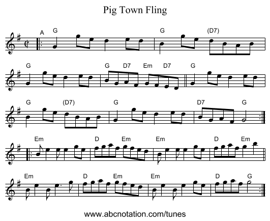 Pig Town Fling - staff notation