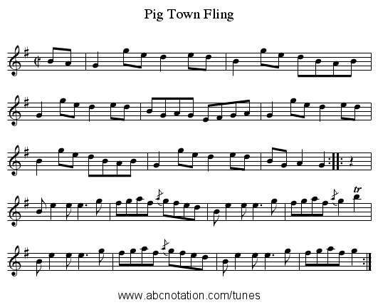 Pig Town Fling - staff notation