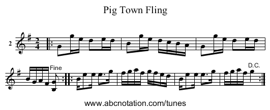 Pig Town Fling - staff notation