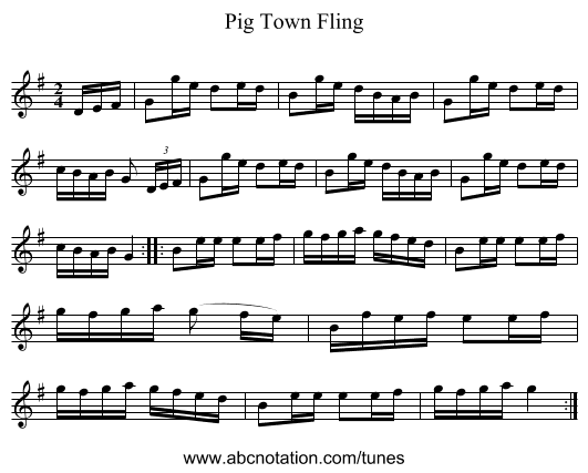 Pig Town Fling - staff notation