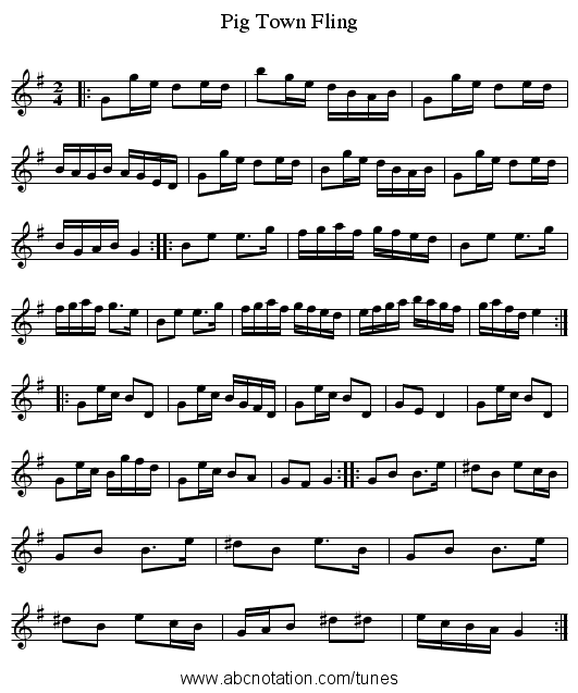 Pig Town Fling - staff notation