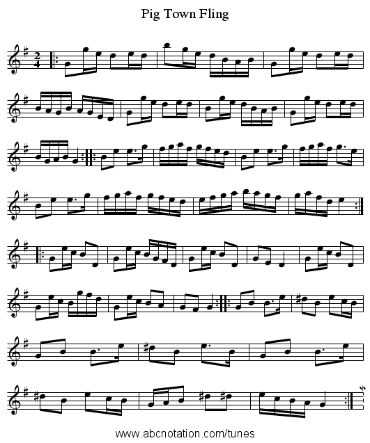 Pig Town Fling - staff notation