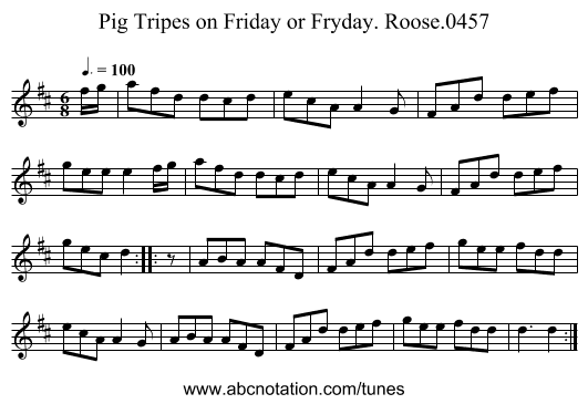 Pig Tripes on Friday or Fryday. Roose.0457 - staff notation