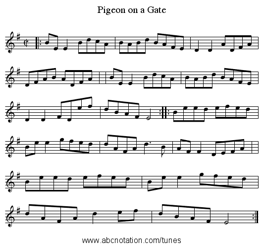 Pigeon on a Gate - staff notation
