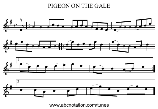 PIGEON ON THE GALE - staff notation