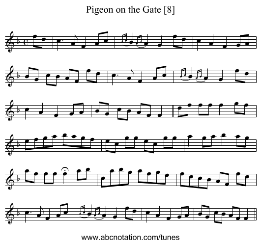 Pigeon on the Gate [8] - staff notation