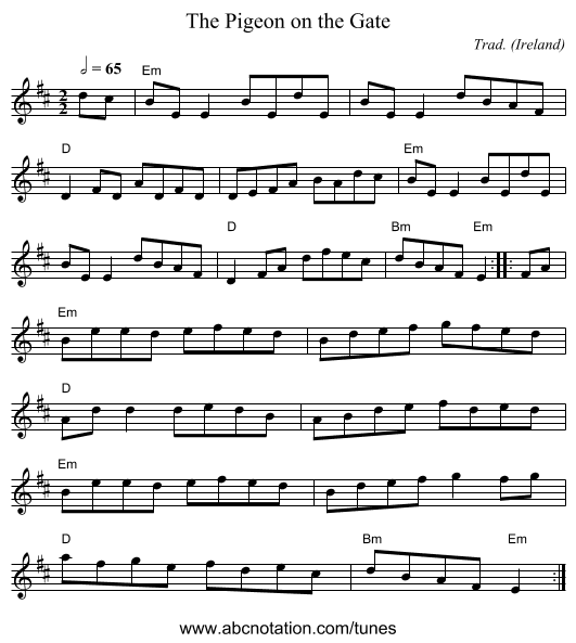 Pigeon on the Gate, The - staff notation
