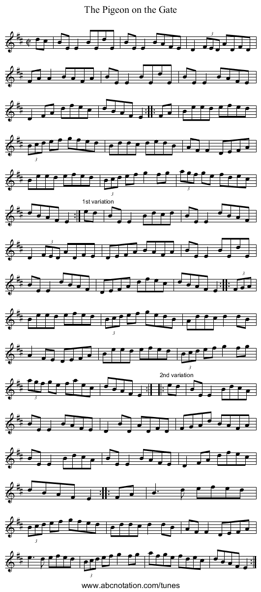 Pigeon on the Gate, The - staff notation