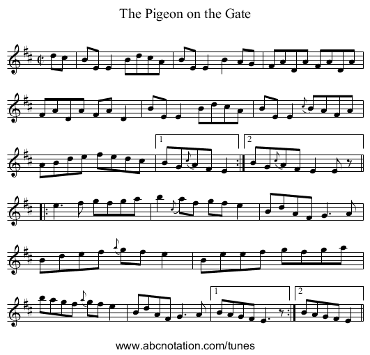 Pigeon on the Gate, The - staff notation