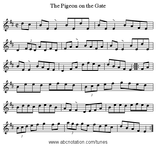 Pigeon on the Gate, The - staff notation