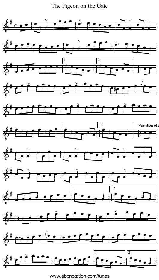Pigeon on the Gate, The - staff notation