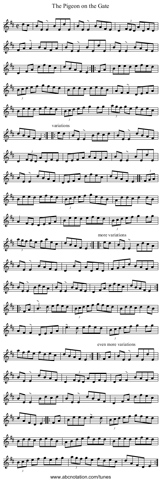 Pigeon on the Gate, The - staff notation