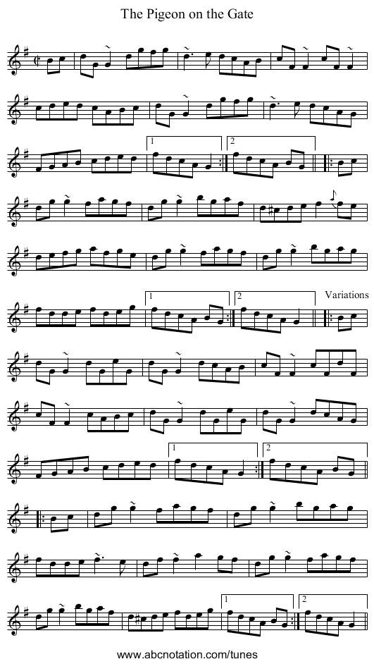 Pigeon on the Gate, The - staff notation