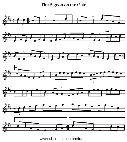 Pigeon on the Gate, The - staff notation