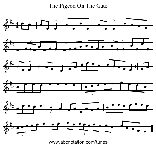 Pigeon On The Gate, The - staff notation