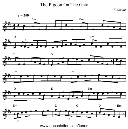 Pigeon On The Gate, The - staff notation