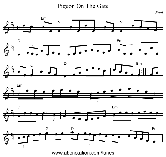 Pigeon On The Gate - staff notation