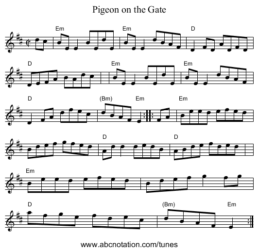 Pigeon on the Gate - staff notation