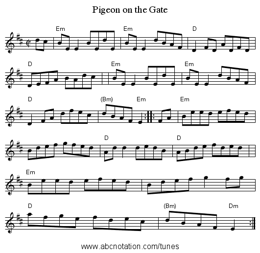 Pigeon on the Gate - staff notation