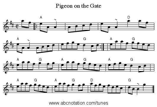 Pigeon on the Gate - staff notation