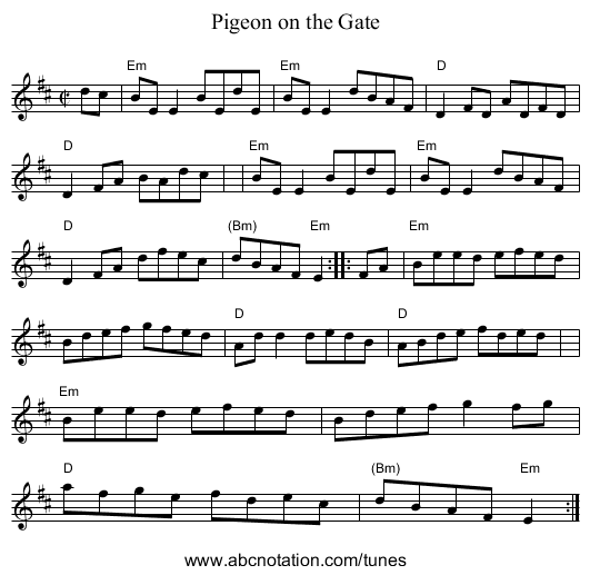 Pigeon on the Gate - staff notation