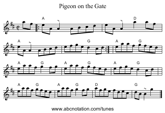 Pigeon on the Gate - staff notation