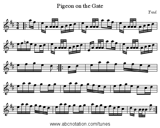 Pigeon on the Gate - staff notation
