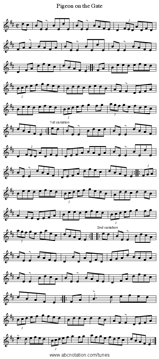 Pigeon on the Gate - staff notation