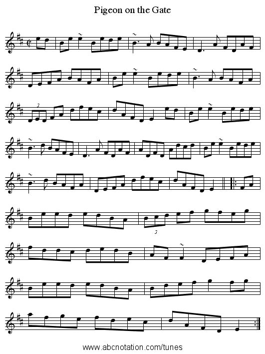 Pigeon on the Gate - staff notation