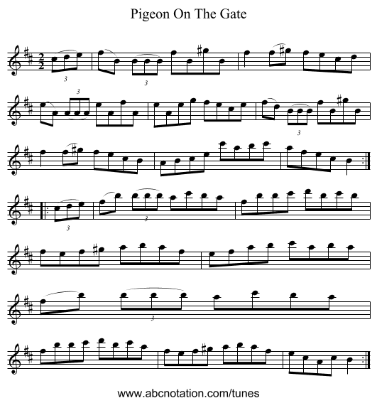 Pigeon On The Gate - staff notation