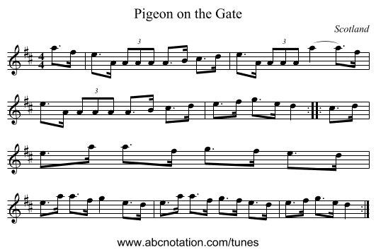 Pigeon on the Gate - staff notation