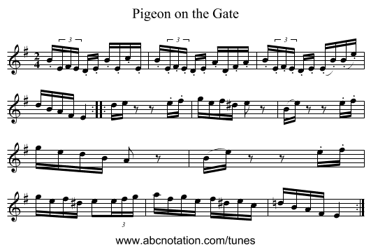Pigeon on the Gate - staff notation