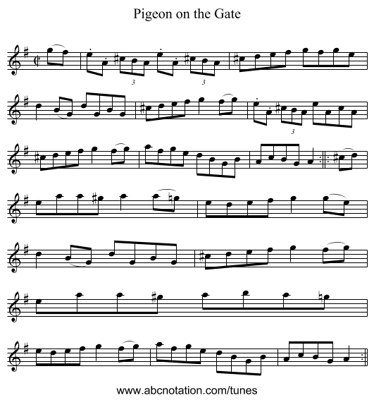 Pigeon on the Gate - staff notation