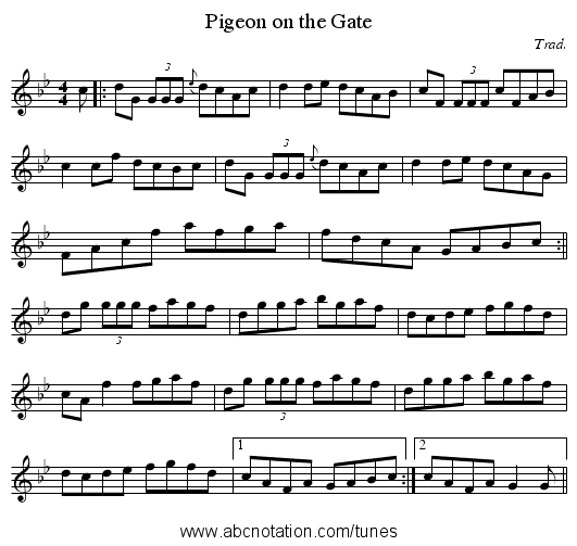 Pigeon on the Gate - staff notation