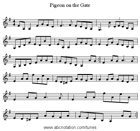 Pigeon on the Gate - staff notation