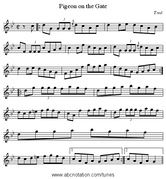 Pigeon on the Gate - staff notation