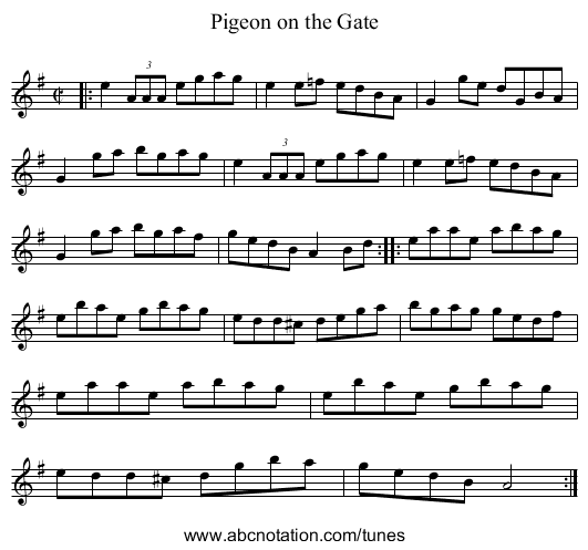 Pigeon on the Gate - staff notation