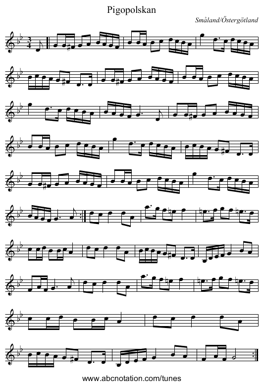Pigopolskan - staff notation
