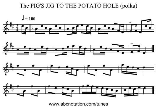 PIG'S JIG TO THE POTATO HOLE (polka), The - staff notation