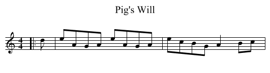 Pig's Will - staff notation