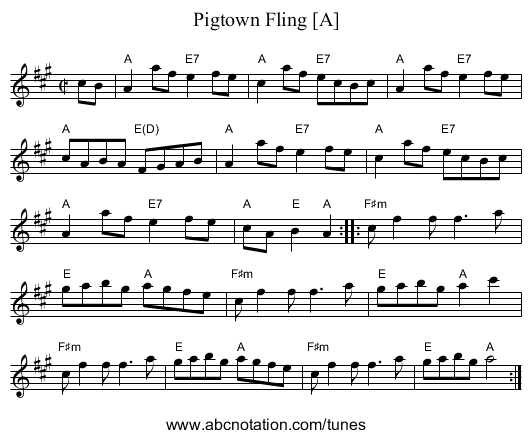 Pigtown Fling [A] - staff notation