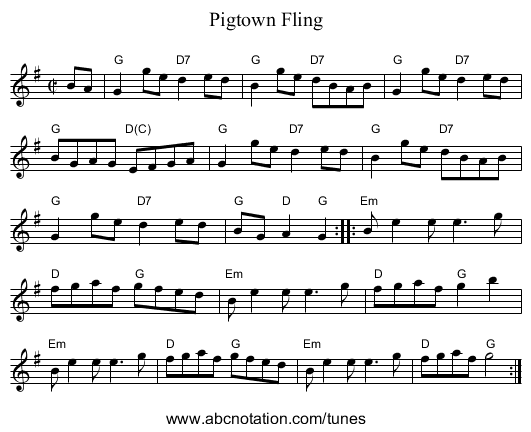 Pigtown Fling - staff notation