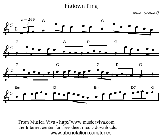Pigtown fling - staff notation