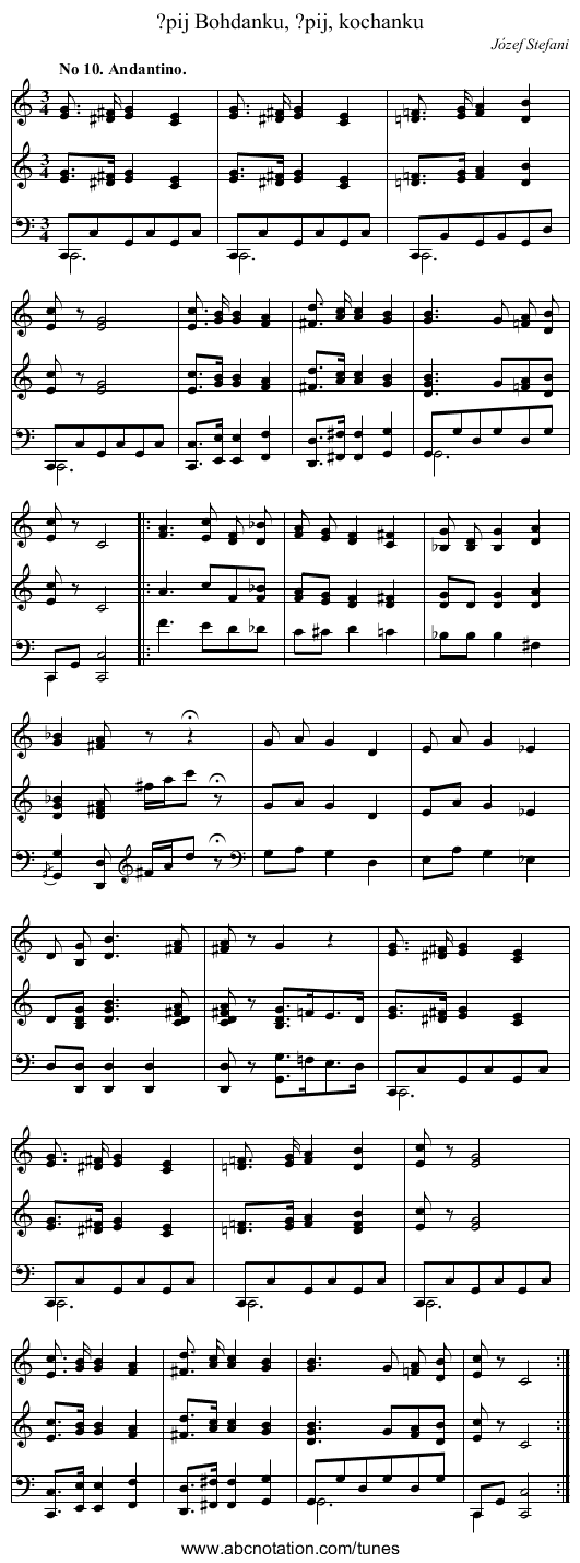 ?pij Bohdanku, ?pij, kochanku - staff notation