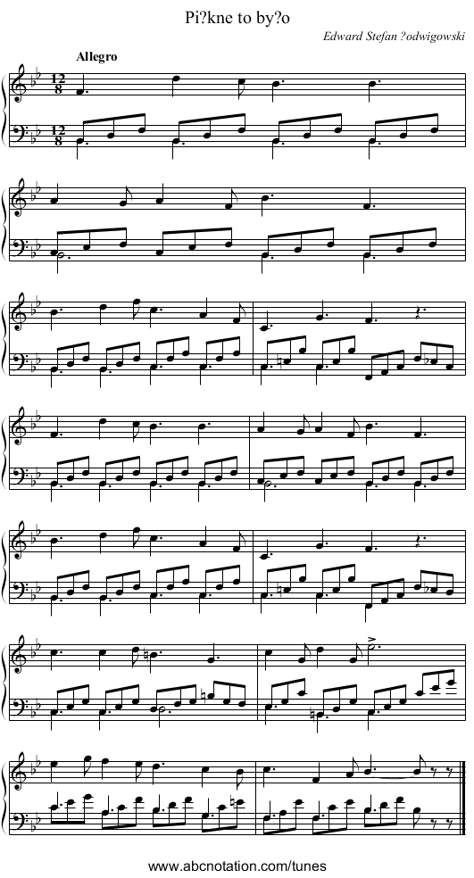 Pi?kne to by?o - staff notation