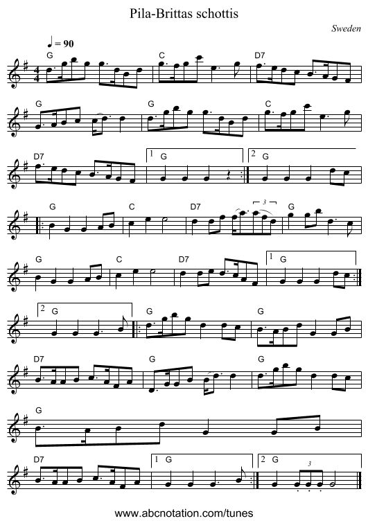 Pila-Brittas schottis - staff notation