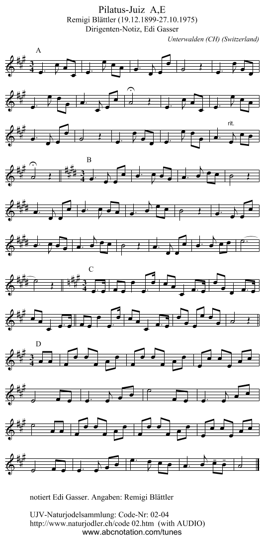 Pilatus-Juiz  A,E - staff notation